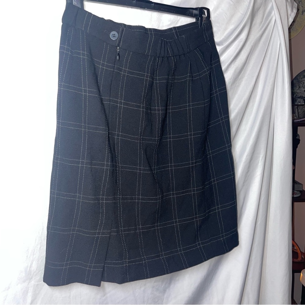 Talbots Petites Womens Wool Black Check Mini Skirt With Zip